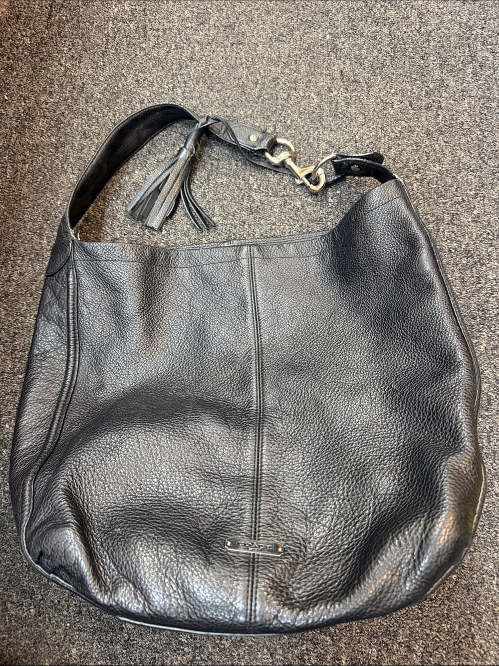 Coach Avery F23309 Leather Tassel Hobo Bucket Bag in Black